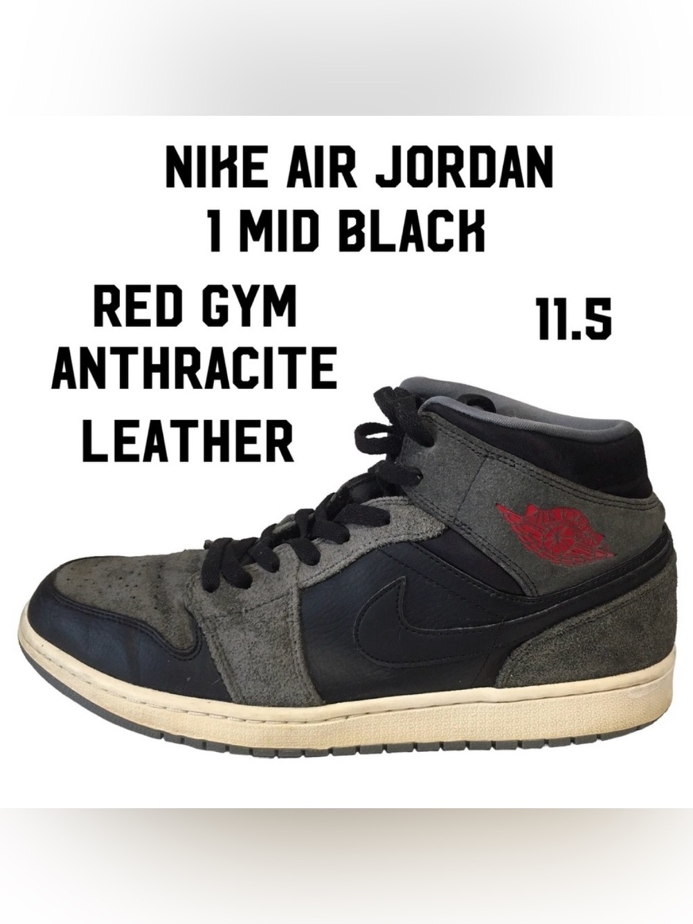 Nike Air Jordan 1 Mid Anthracite Black Gym Red 2013 Size 11.